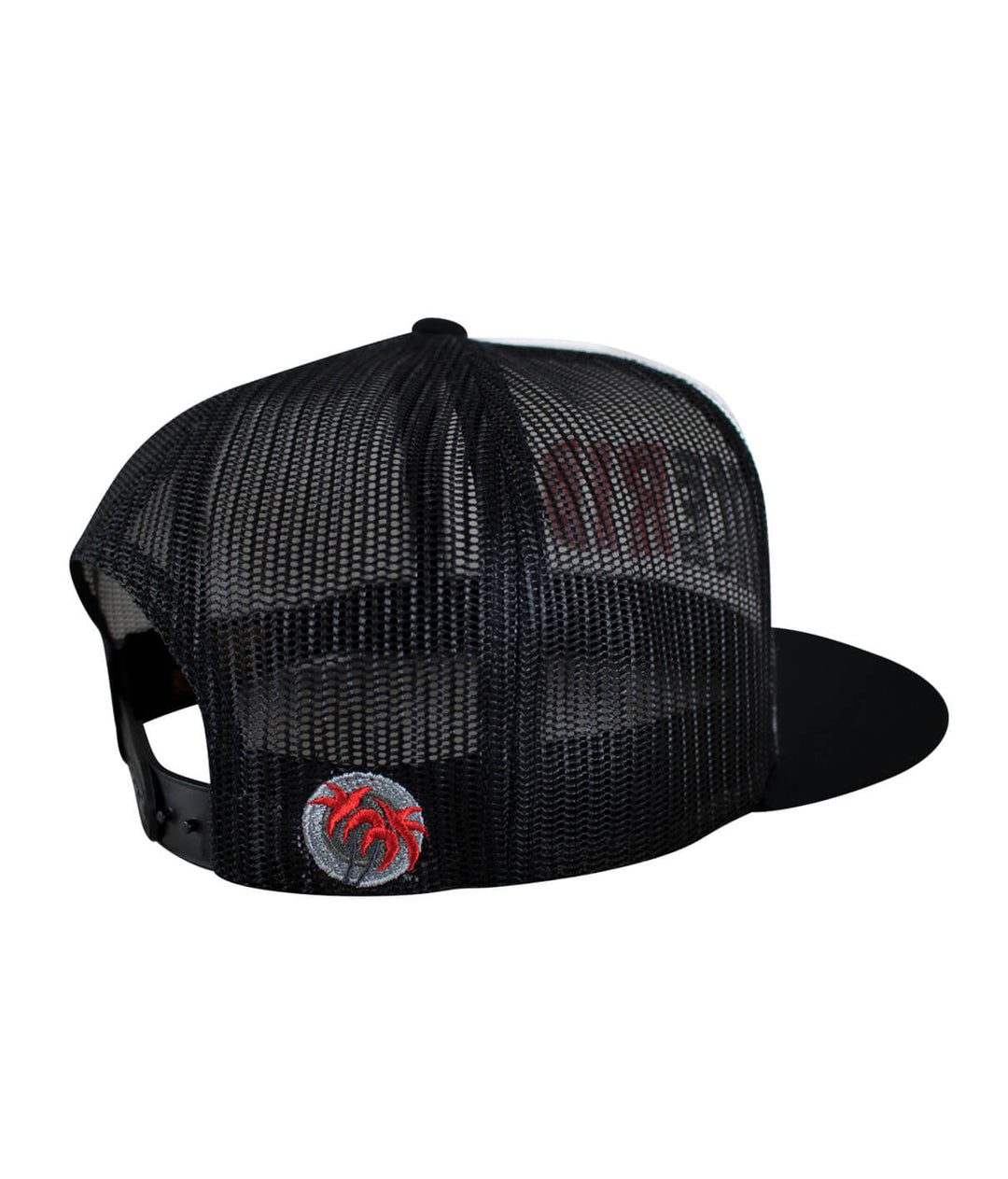 Back view of the "Overboard" Trucker Hat showcasing palm logo and mesh design, perfect for outdoor adventures.