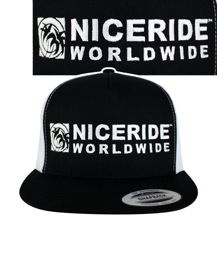 Black snapback hat featuring NICERIDE&