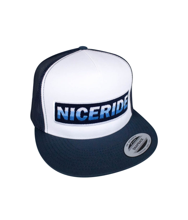 AM-PM trucker hat with NICERIDE design, classic snapback style, perfect for casual wear.