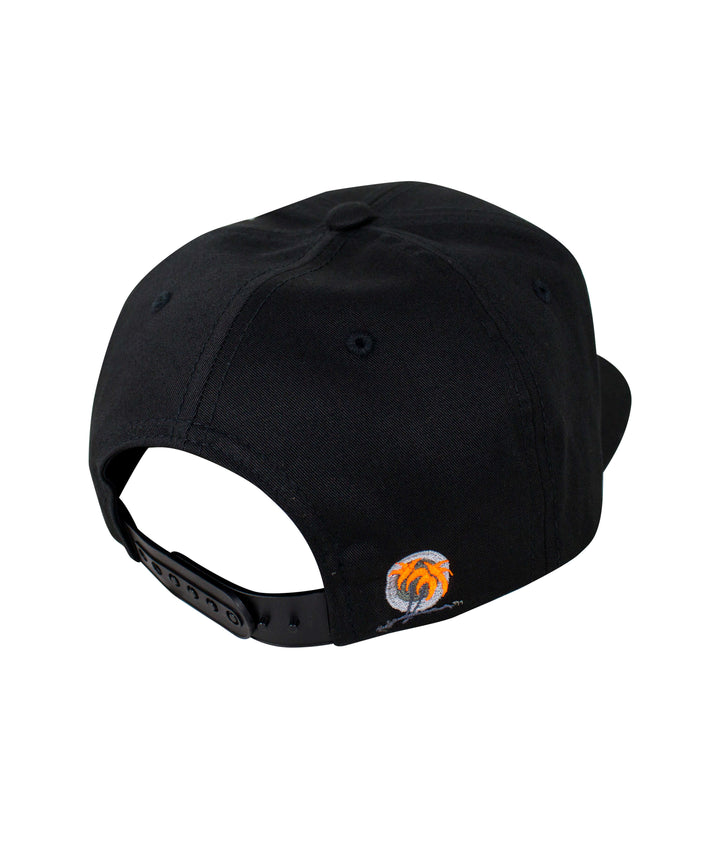 Back view of the Hang 20 youth snapback hat showcasing the black color and NICERIDE palm logo embroidery.