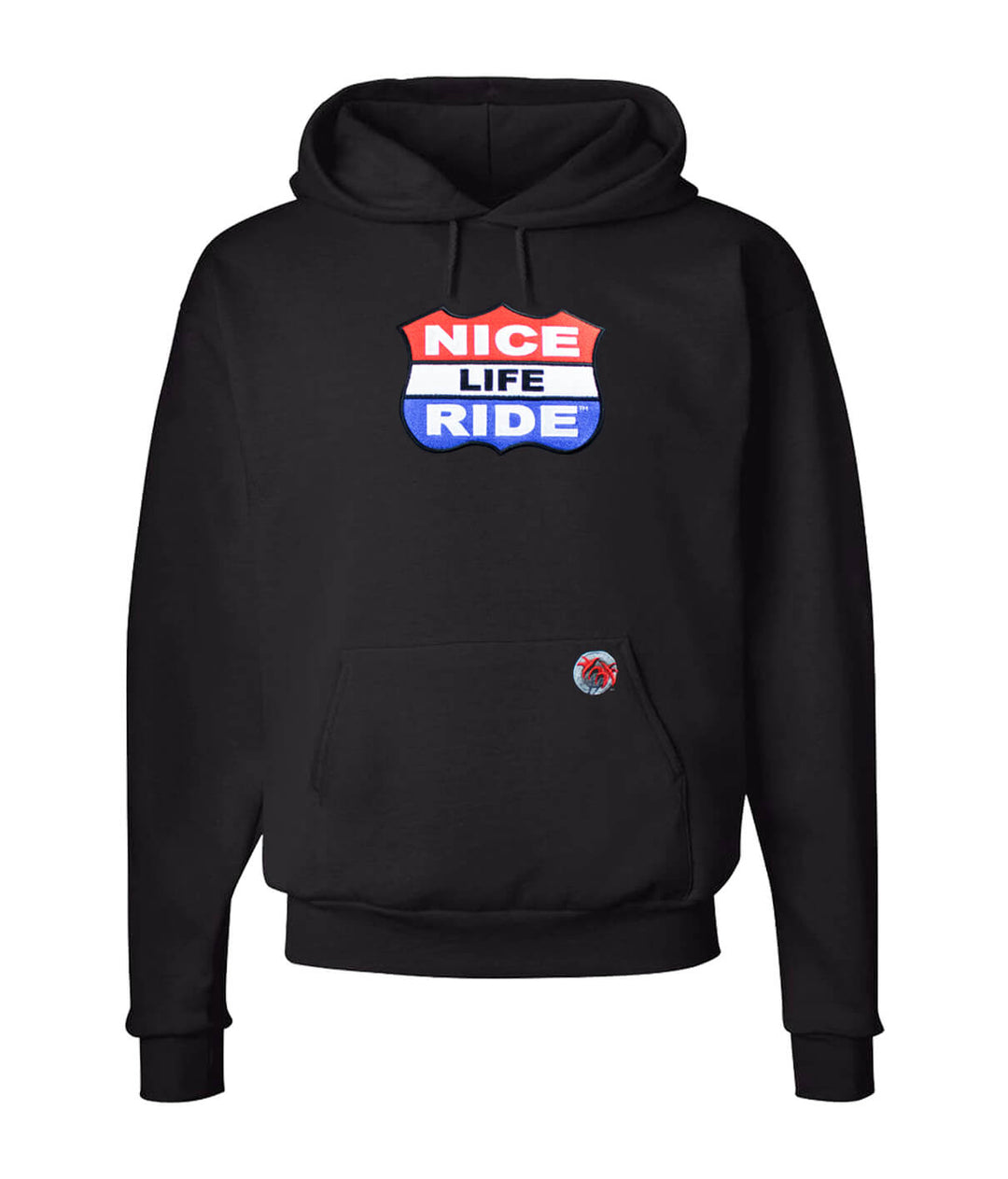 Black pullover hoodie featuring NICERIDE&