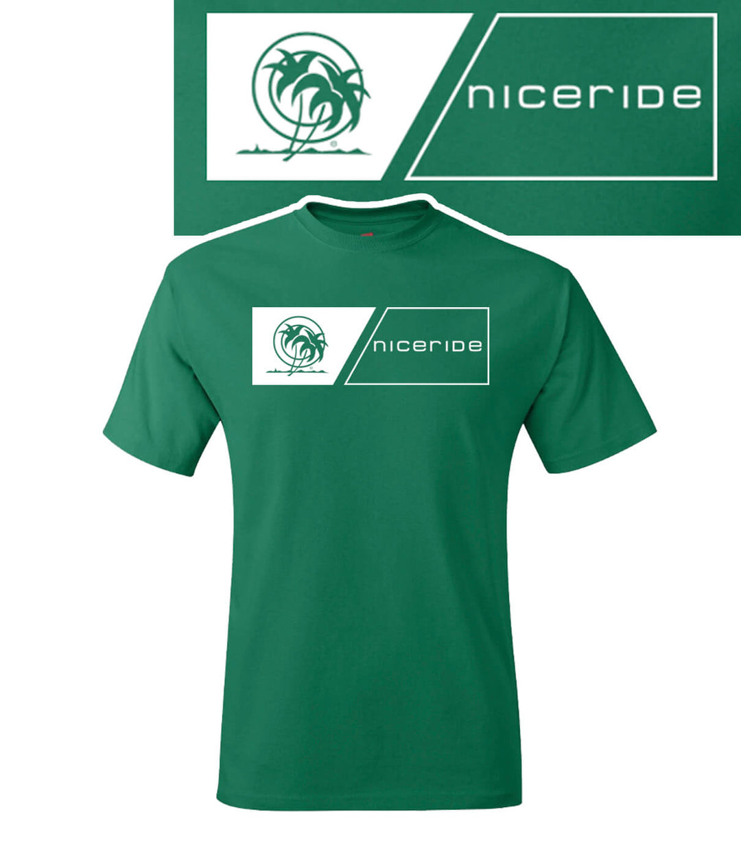 Blocked Out - Hanes Men's Cotton Blend Short Sleeve T-Shirt in green with NICERIDE logo design.