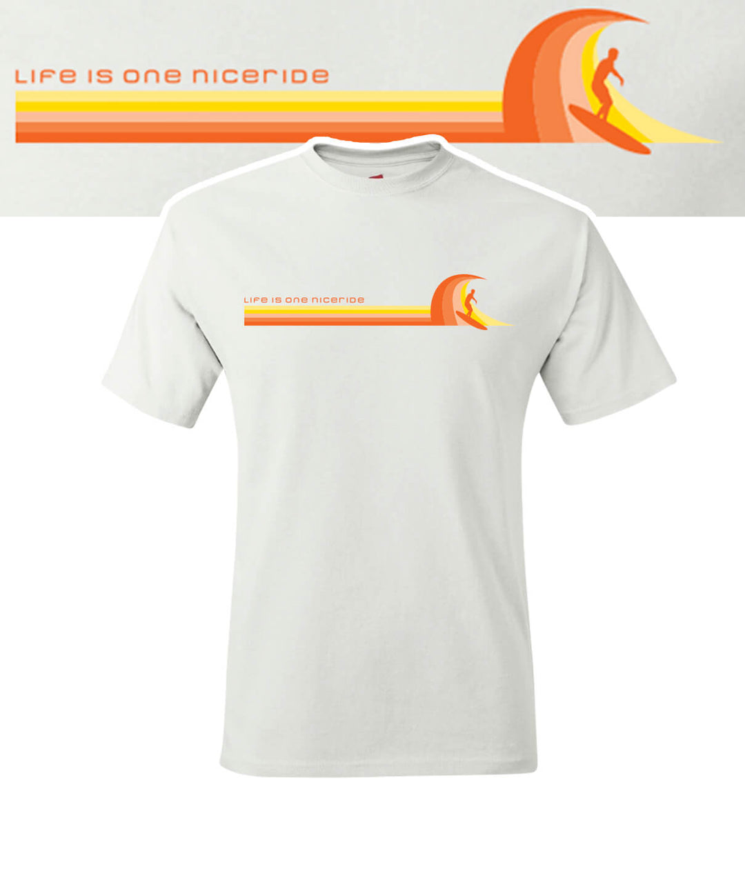 Hanes Men's Comfort Blend Short Sleeve T-Shirt in white with 'Life is One Niceride' design.