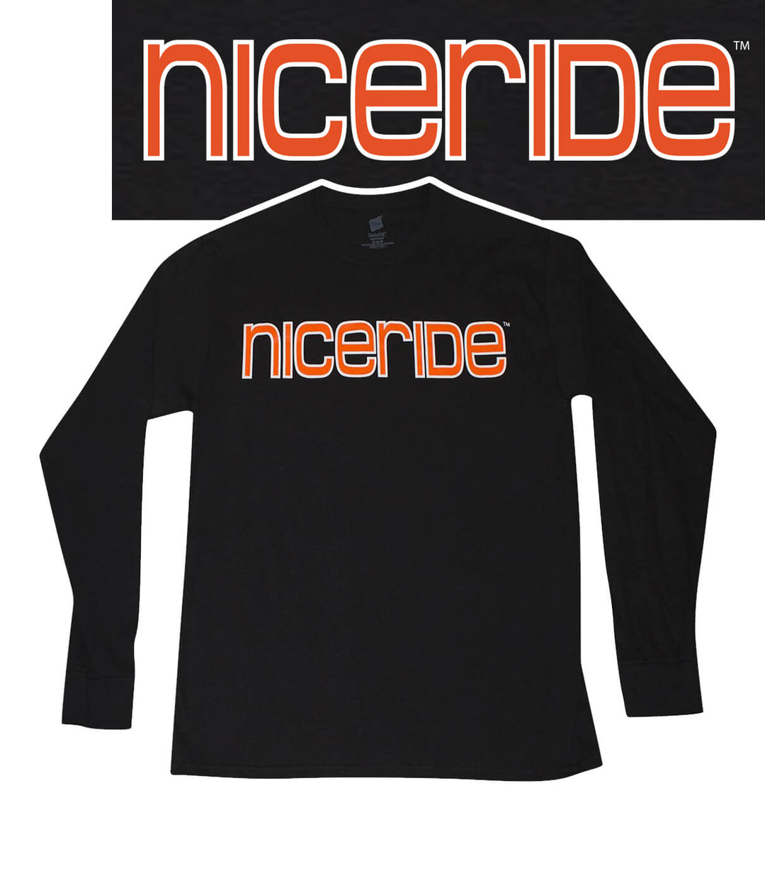 Black long sleeve mens shirt with NICERIDE logo printed on the front, perfect for casual wear and comfort.