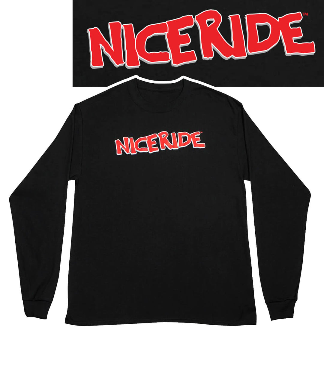 Bed Rock - Men's Black Cotton Long Sleeve Shirt with NICERIDE logo printed on the front.