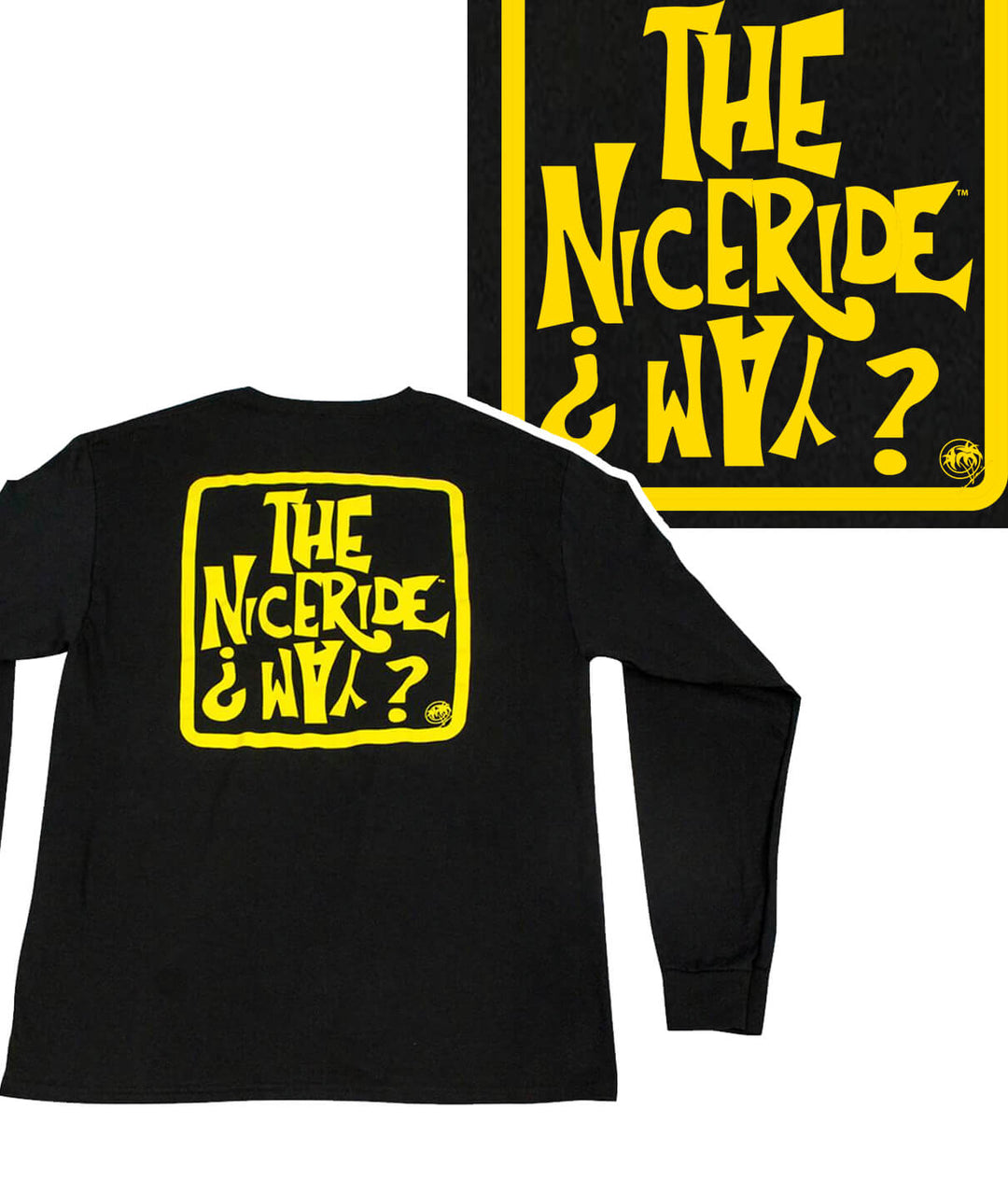 Niceride Way - Black Hanes Men's Long Sleeve Cotton T-Shirt featuring vibrant back print.