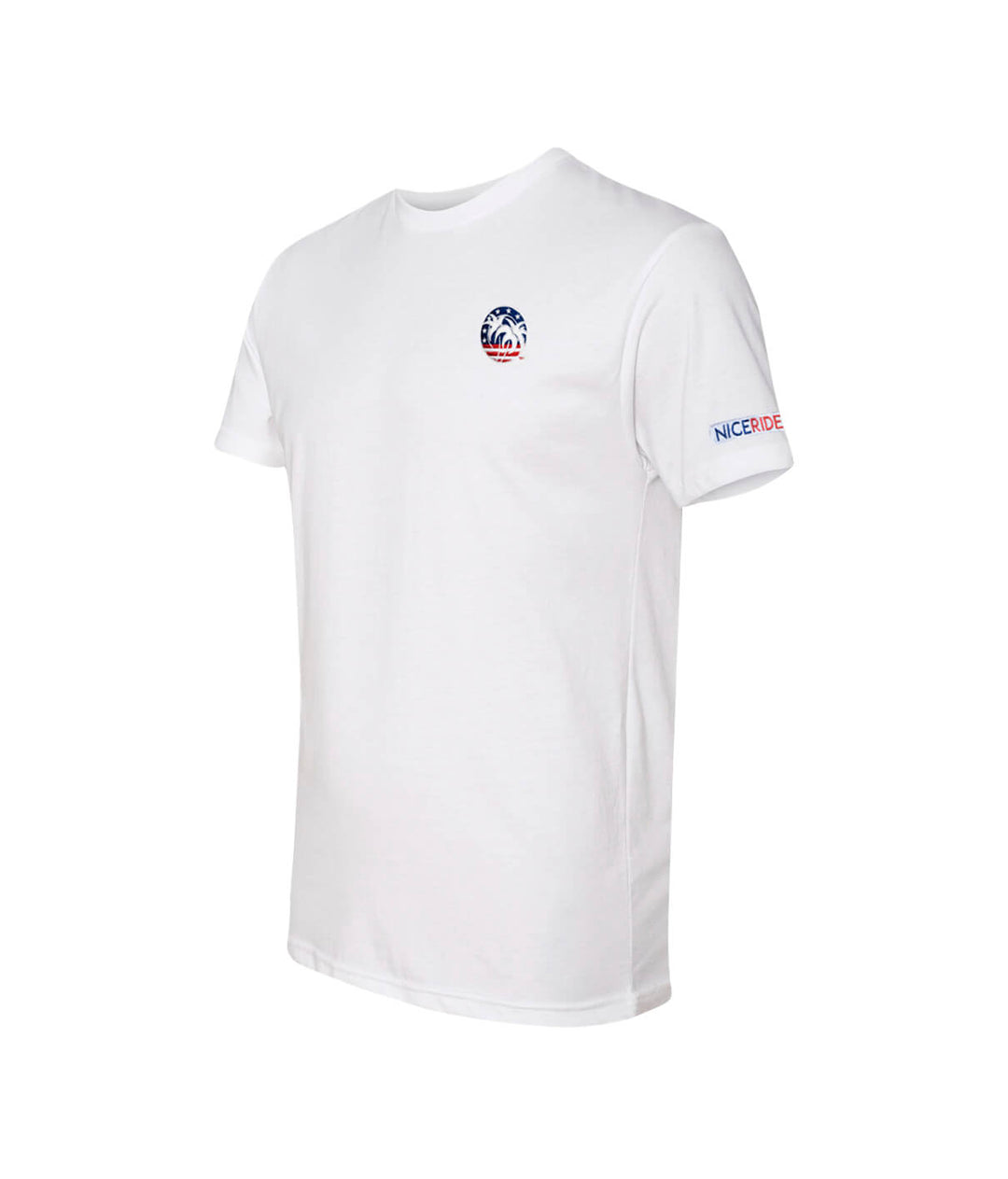 Spirit of 76 t-shirt featuring NICERIDE logo, white short sleeve cotton-poly blend for men.