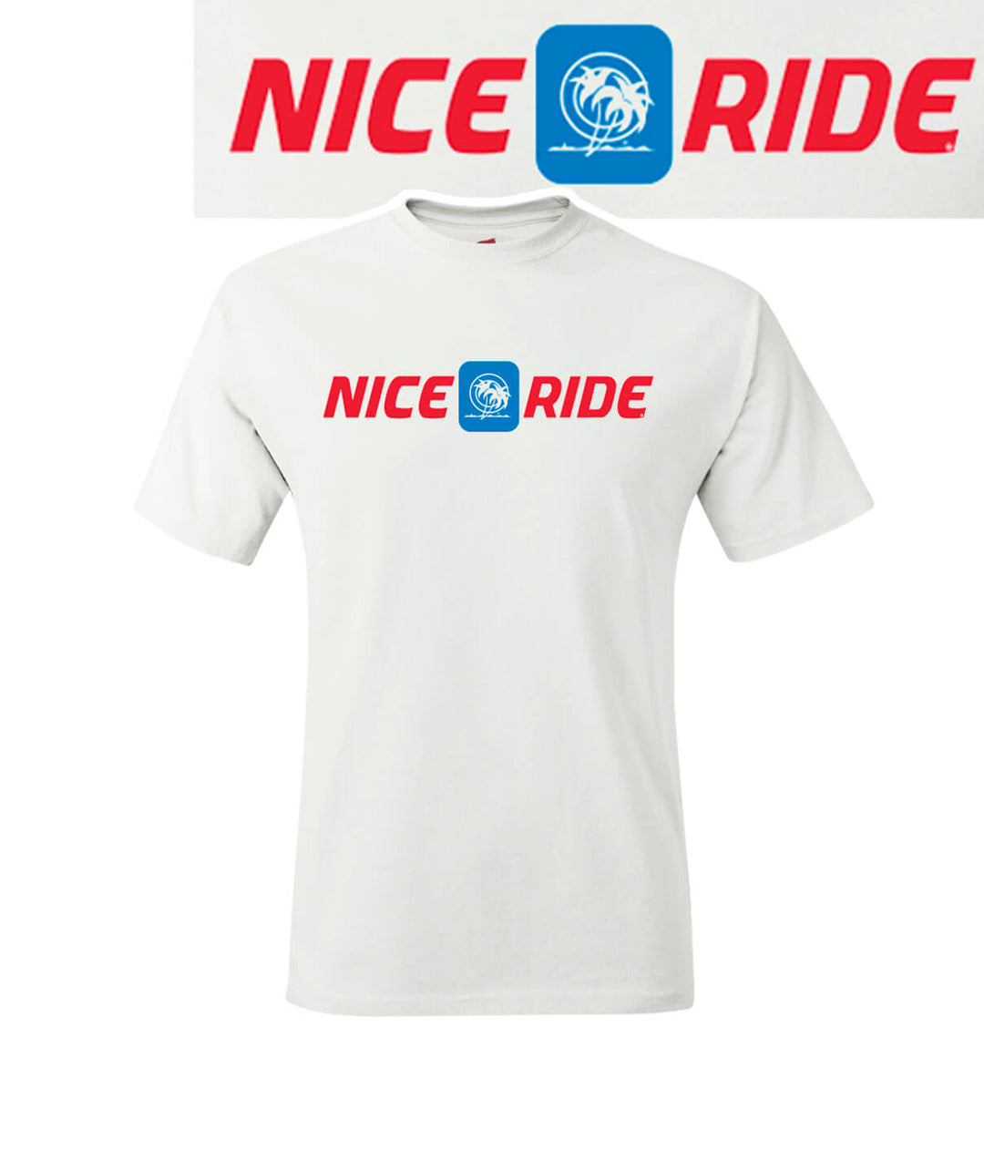 Left Turns white Hanes Men's Comfort Blend Short Sleeve T-Shirt with NICERIDE logo, designed for indoor and outdoor activities.