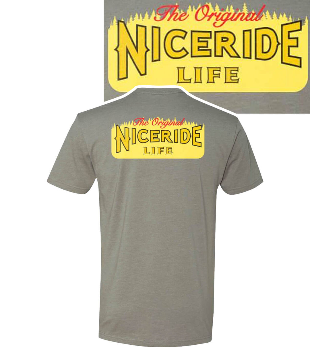 Back view of Next Level Men's Cotton Blend Short Sleeve T-Shirt featuring NICERIDE design.