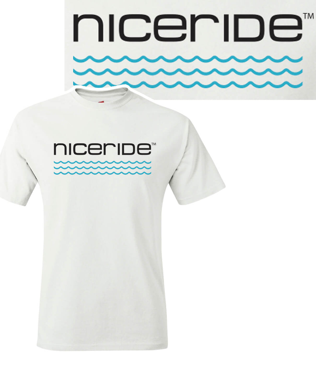 On The Water - White NICERIDE Men's Short Sleeve T-Shirt with logo and waves design, perfect T-Shirt for casual wear.