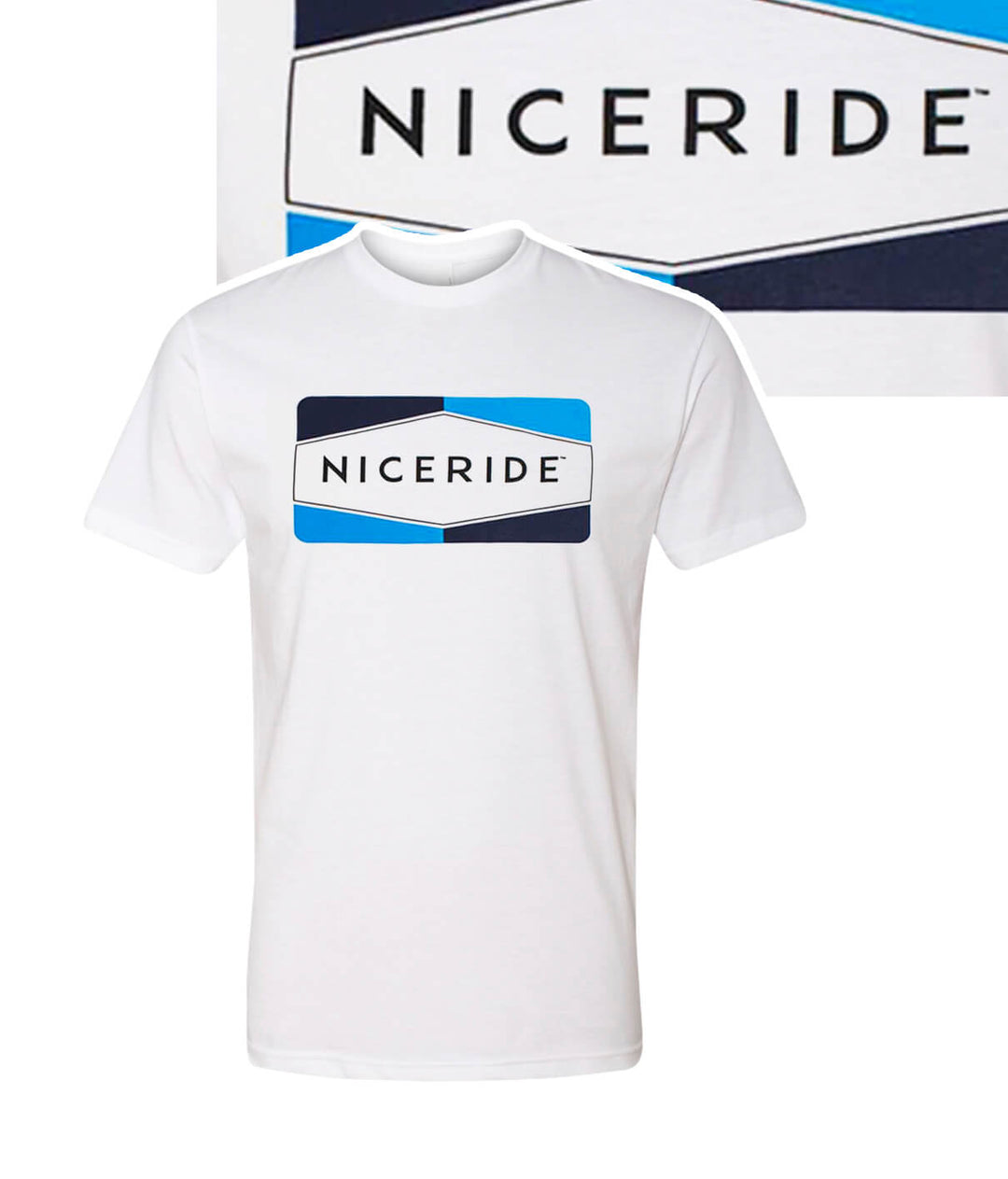 Legacy white Next Level Men's Cotton Blend Short Sleeve T-Shirt featuring NICERIDE logo design.