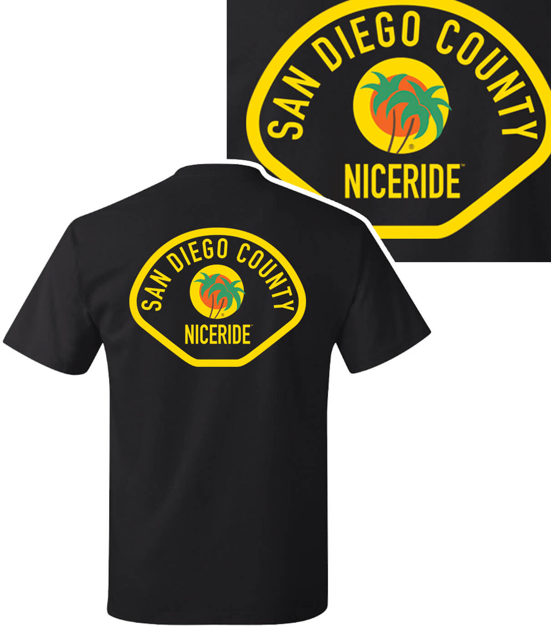 Men's black Hanes 100% cotton short sleeve t-shirt featuring NICERIDE's San Diego County design.