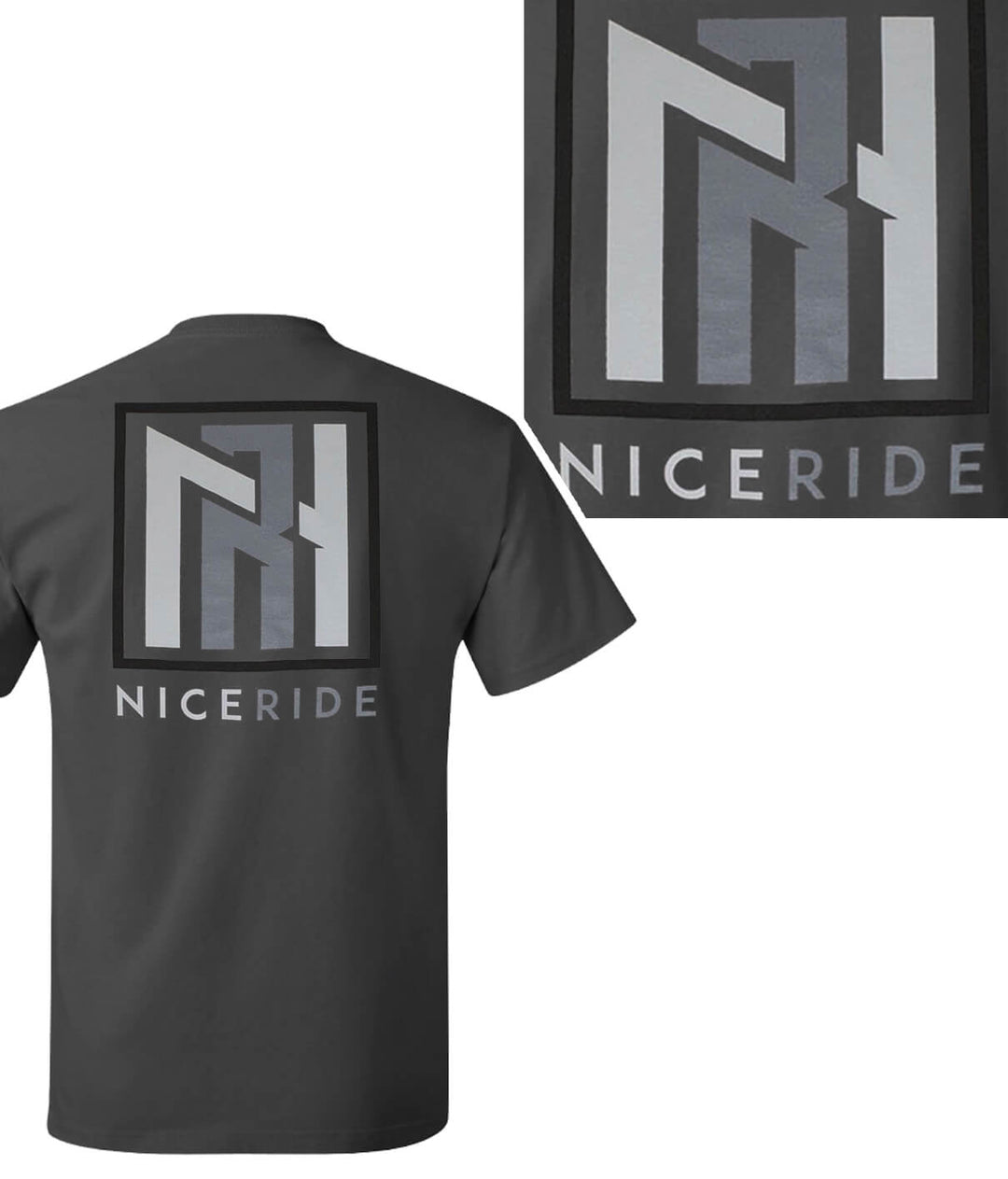Gray Hanes Men's 100% Cotton Short Sleeve Shirt featuring NICERIDE logo on back.