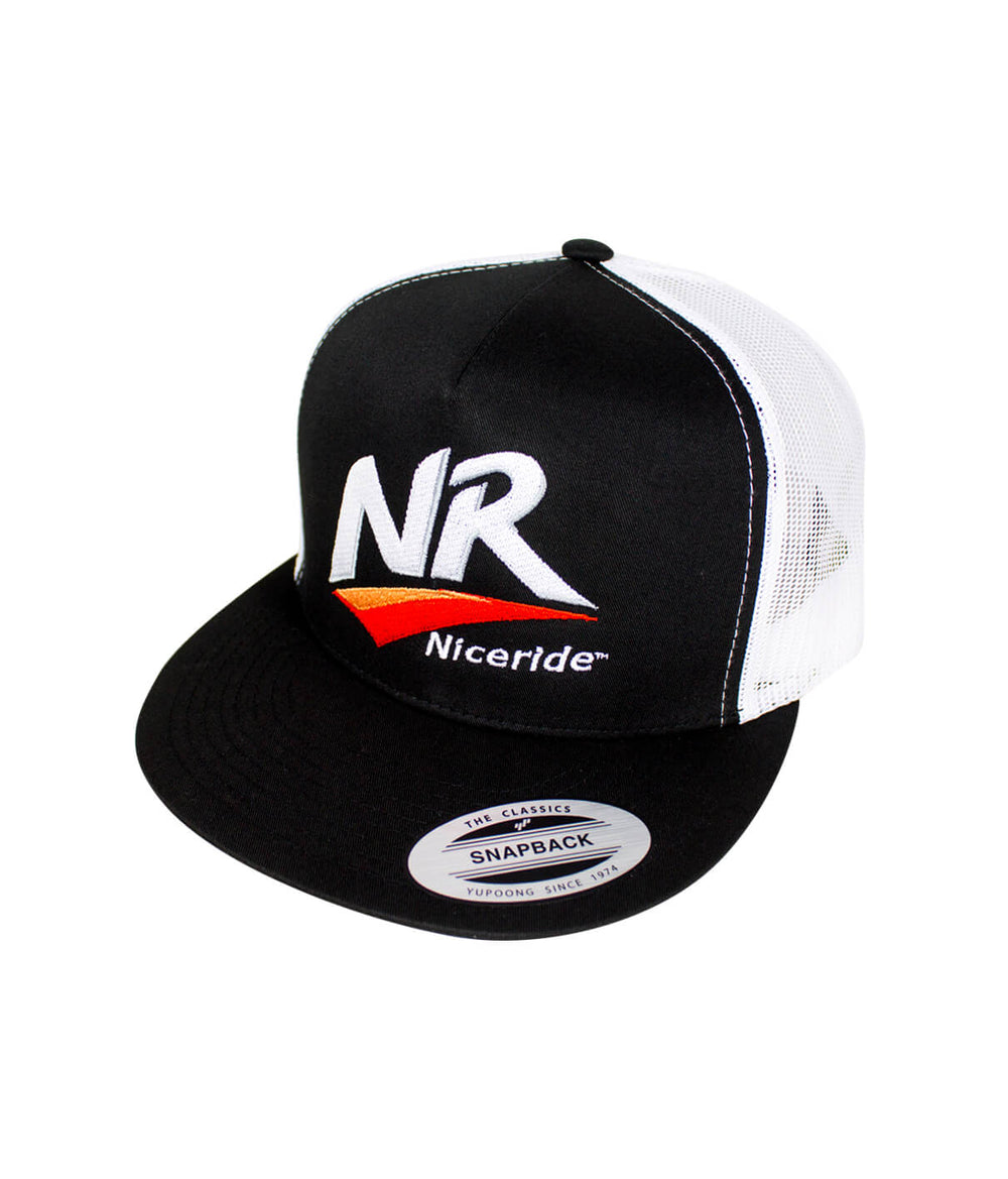 Sun Ray Trucker Hat, 6006 Classic Snapback Hat with NICERIDE logo and design, embroidered cap.