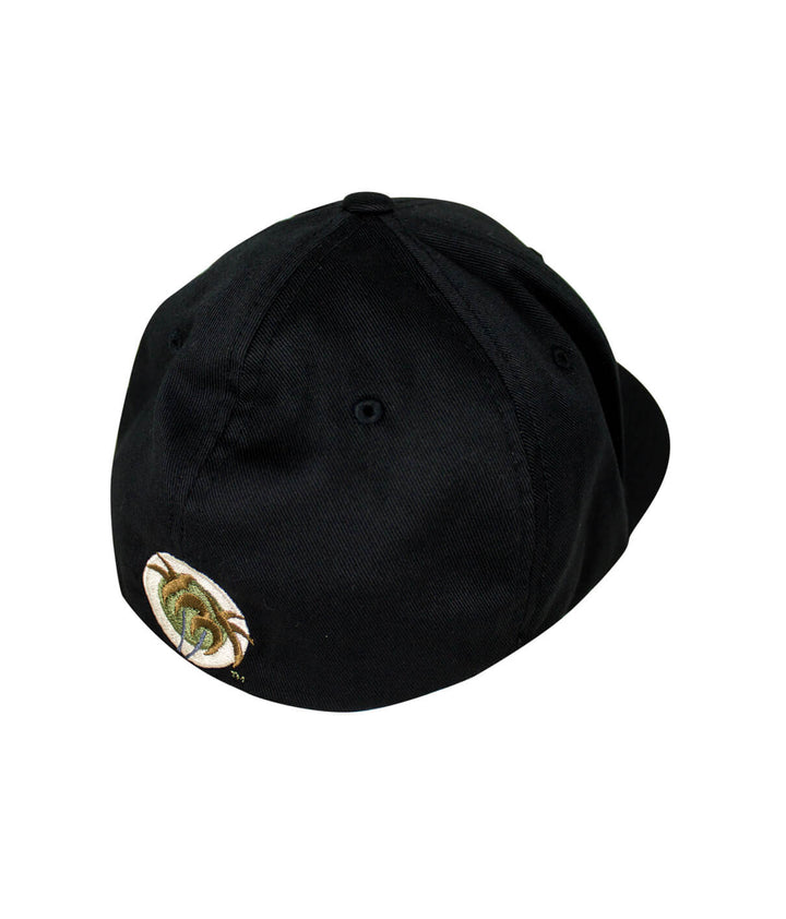 Back view of the CR Ride Black Classic Flexfit Hat showing the Blacked Out Classic Palm Logo embroidered.
