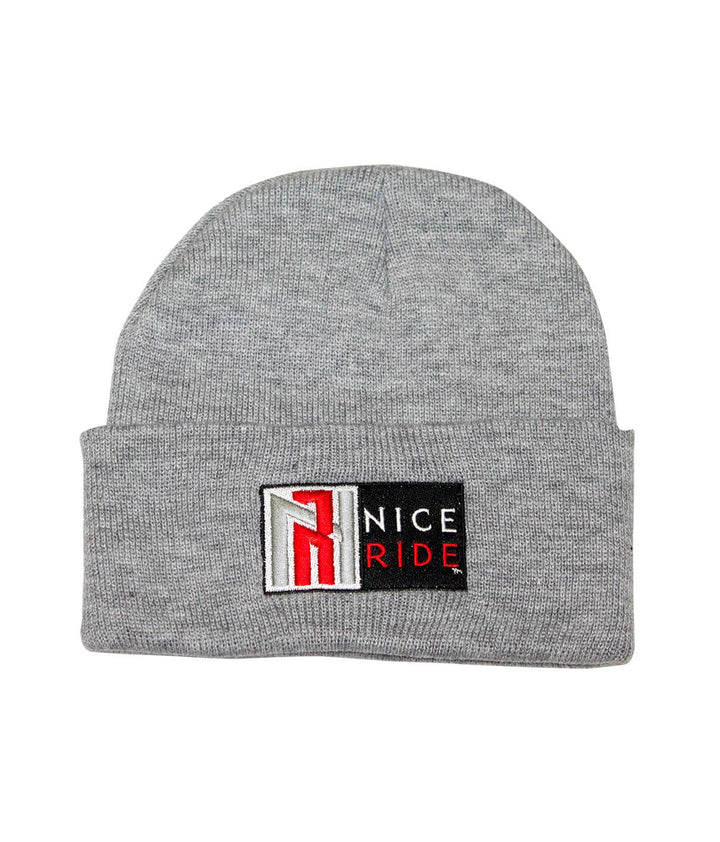 N-R Red cuffed beanie, 100% acrylic knit with NICERIDE logo, stylish and comfortable beanie for all seasons.