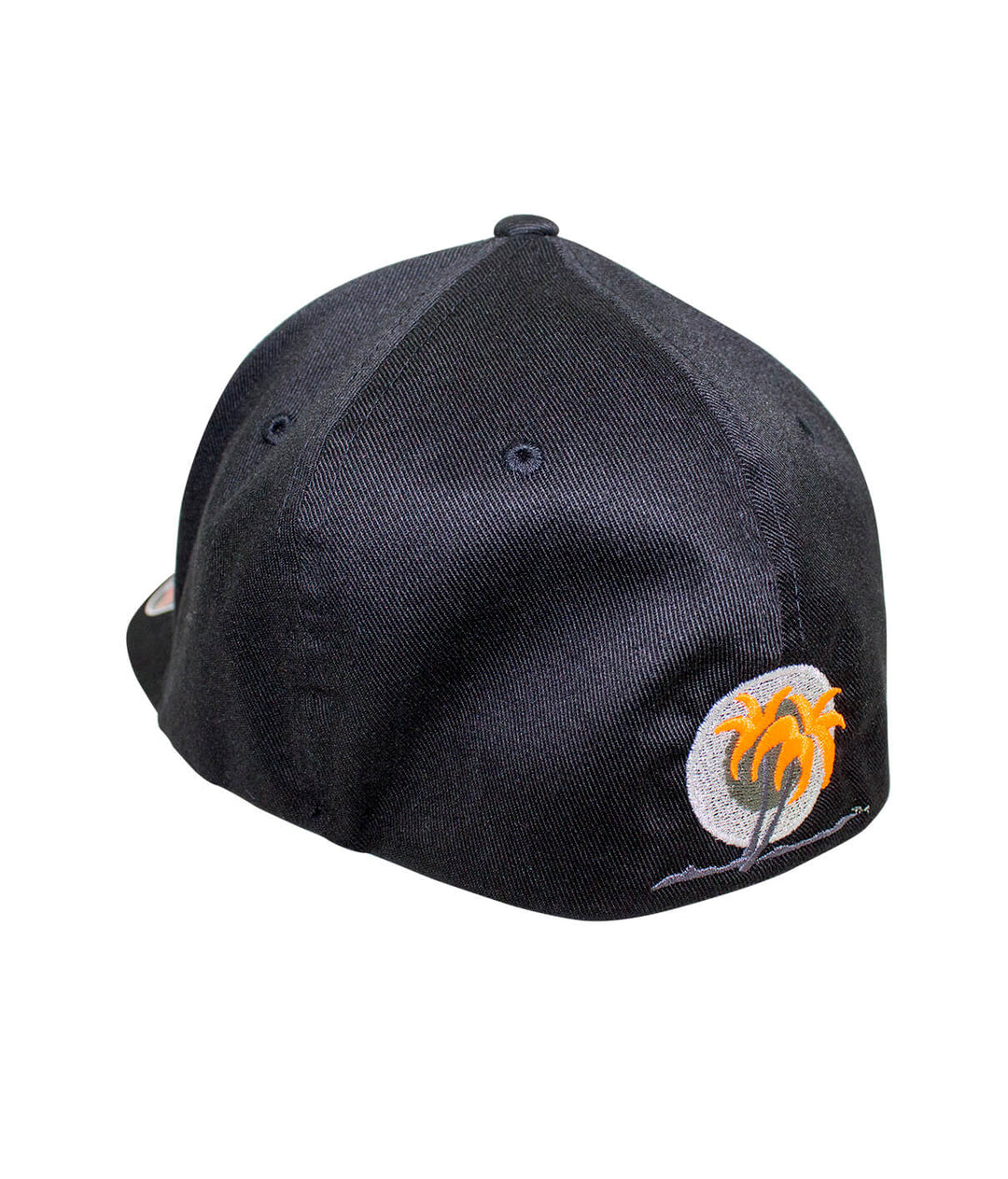 Back view of the Bold Tower Black Classic Flexfit Hat with palm logo embroidered on the side.