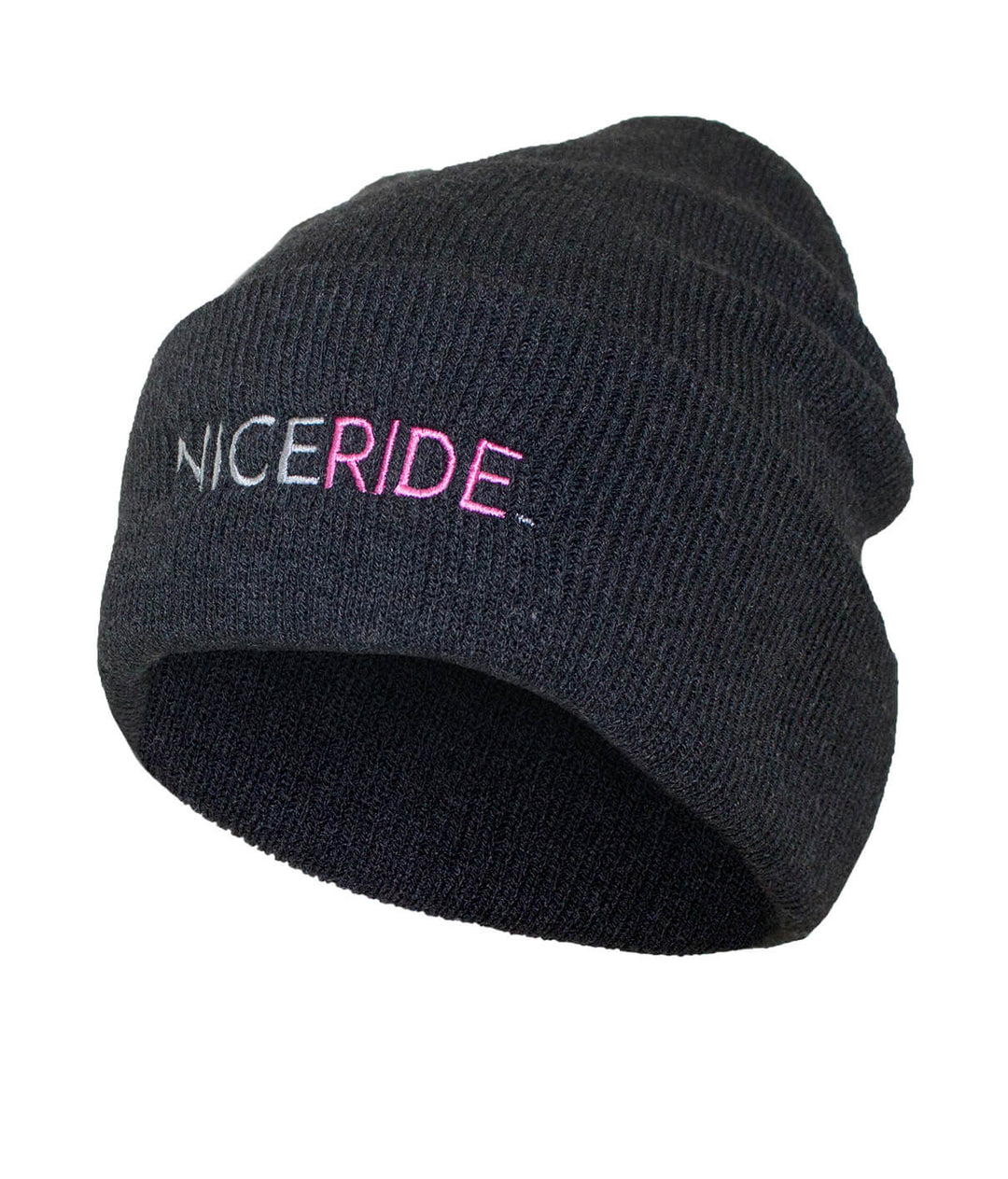 NICERIDE cuff beanie featuring soft knit material and embroidered logo, perfect for stylish winter wear.
