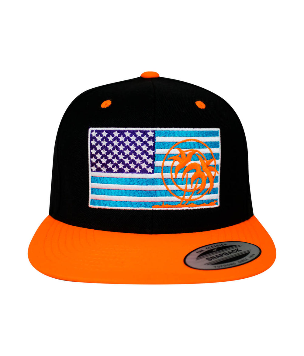 Pride Explorer unisex adjustable snapback hat with American flag and NICERIDE design embroidered on front.
