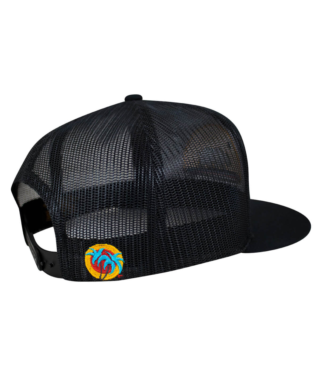 Back view of the NICERIDE Golden Bear hat showcasing the black mesh design and colorful embroidery detail.