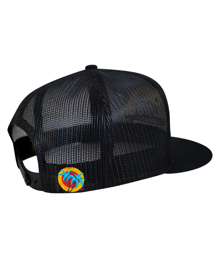 Back view of the NICERIDE Golden Bear hat showcasing the black mesh design and colorful embroidery detail.