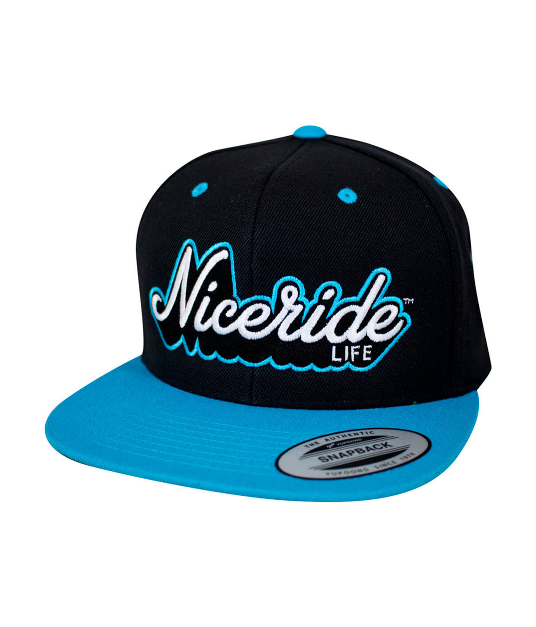 Half Pipe Flatbill Snapback Hat by NICERIDE featuring blue and black design, perfect stylish hat for outdoor fun.