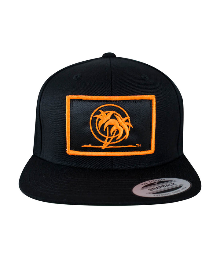 Urban Fever snapback hat with black and orange palm patch embroidery on the front.