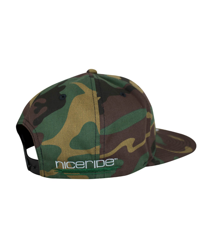 Jungle Fever Snapback Hat in camouflage design, featuring NICERIDE logo, stylish and casual hat.