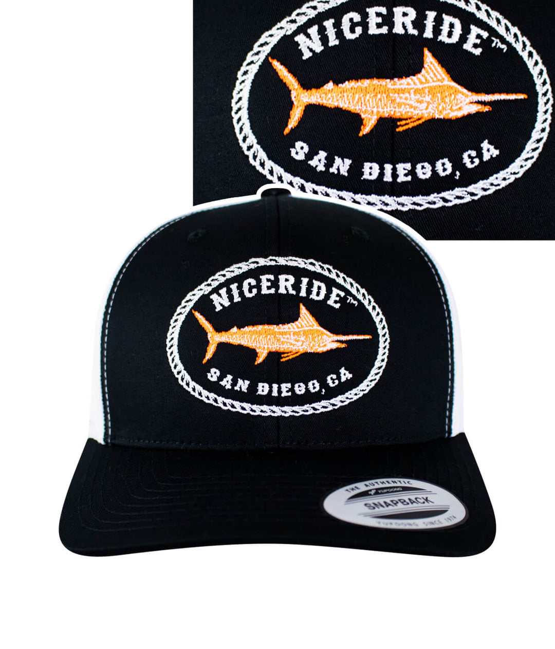 Classic retro trucker hat with NICERIDE 'Reeling It In' design, a must-have hat for fishing enthusiasts.