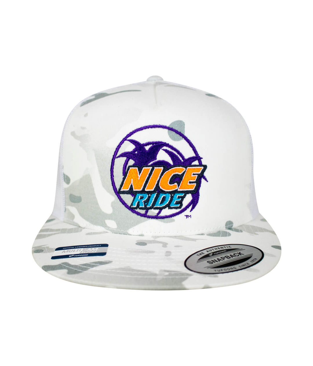 Choo Choo Trucker Hat featuring embroidered NICERIDE design on the front panel, a stylish hat for casual wear.