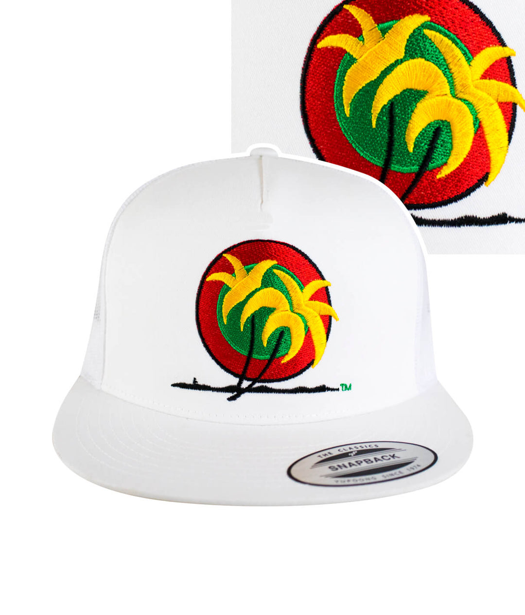Island Breeze trucker hat featuring NICERIDE's palm logo in rasta colors, perfect summer accessory hat.