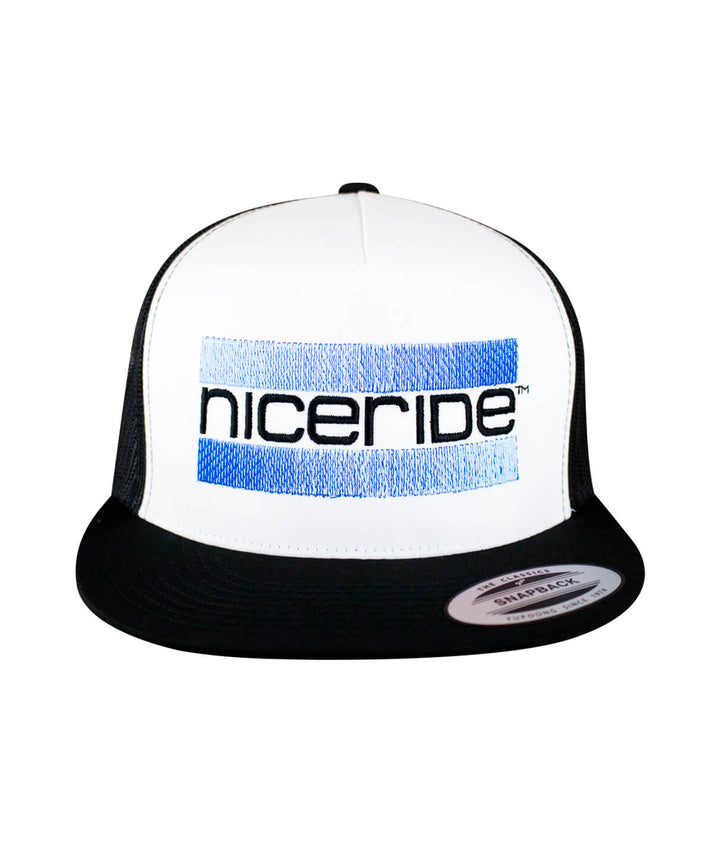 Cali Life - Blue trucker hat with NICERIDE logo, classic snapback design, stylish baseball cap.