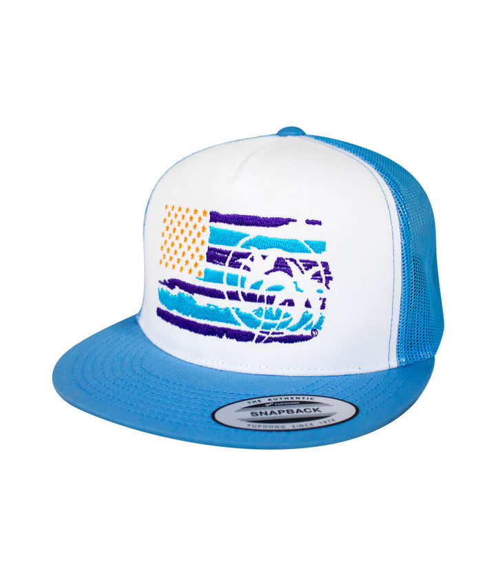 Strong Faded Trucker Hat featuring a colorful design, perfect summer hat option. Available in embroidered detail.