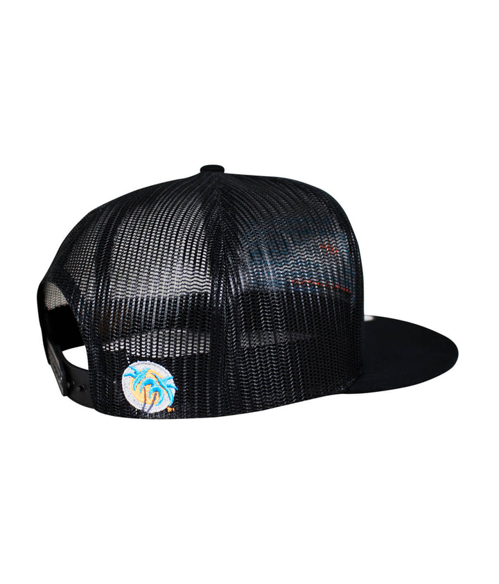 Back view of the Buck-Eye on the Water unisex snapback trucker hat with mesh design.