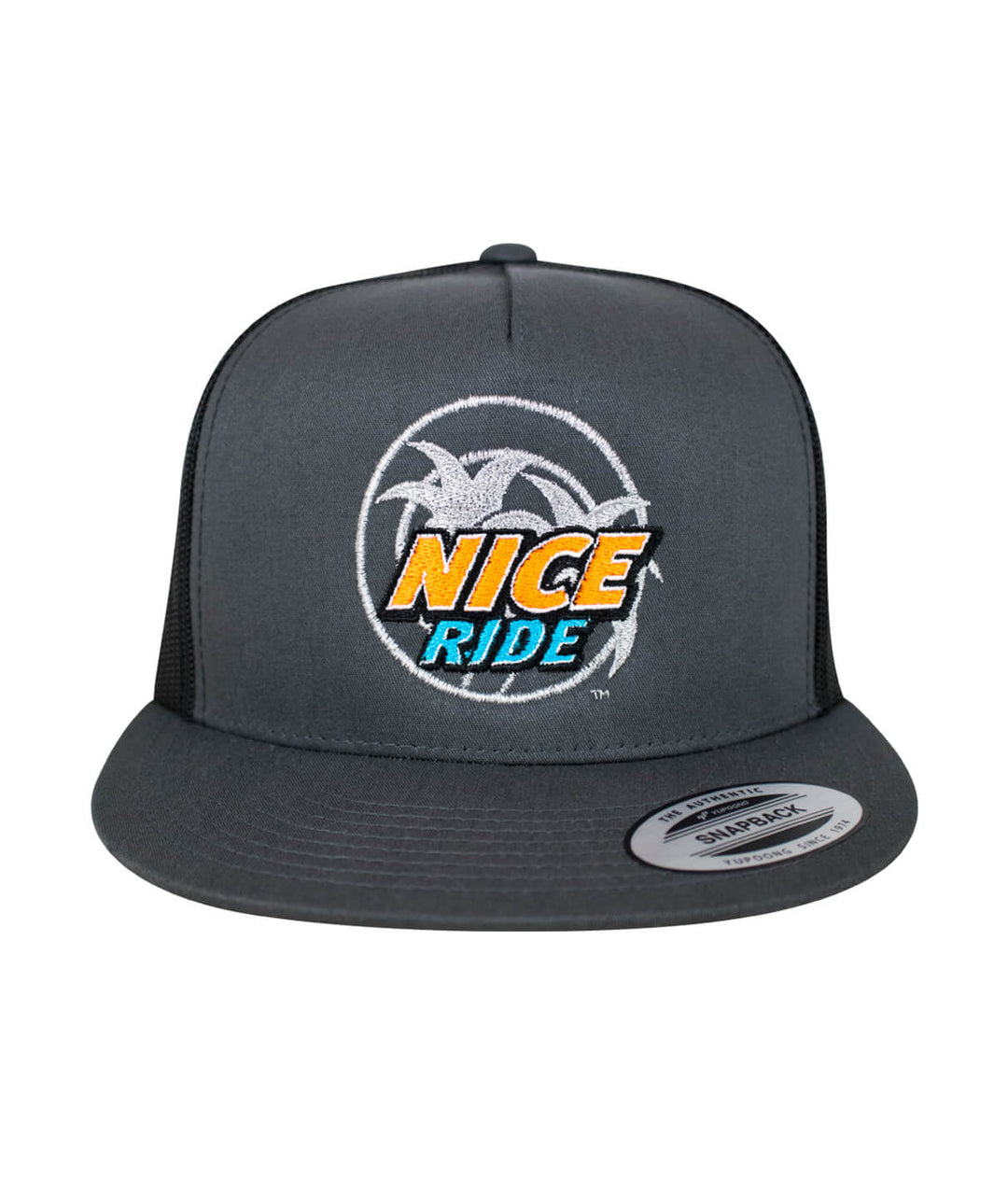 Choo Choo trucker hat featuring NICE RIDE logo, classic snapback design, perfect hat for style and comfort.