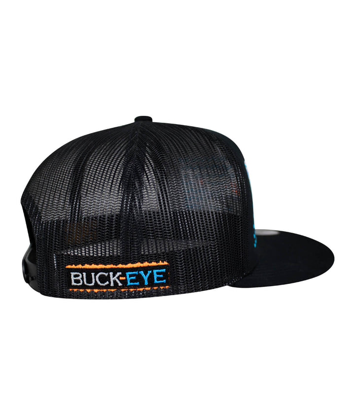 Side view of the "Buck- Eye Explorer on the Water" unisex snapback trucker hat featuring BUCK-EYE logo.