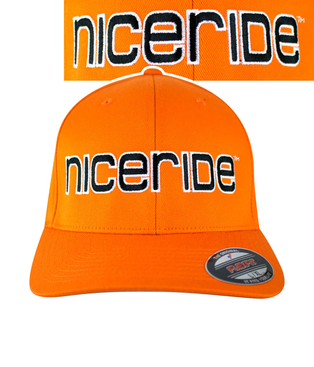 Bold Tower Classic Flexfit Hat featuring NICERIDE logo in bold orange color.