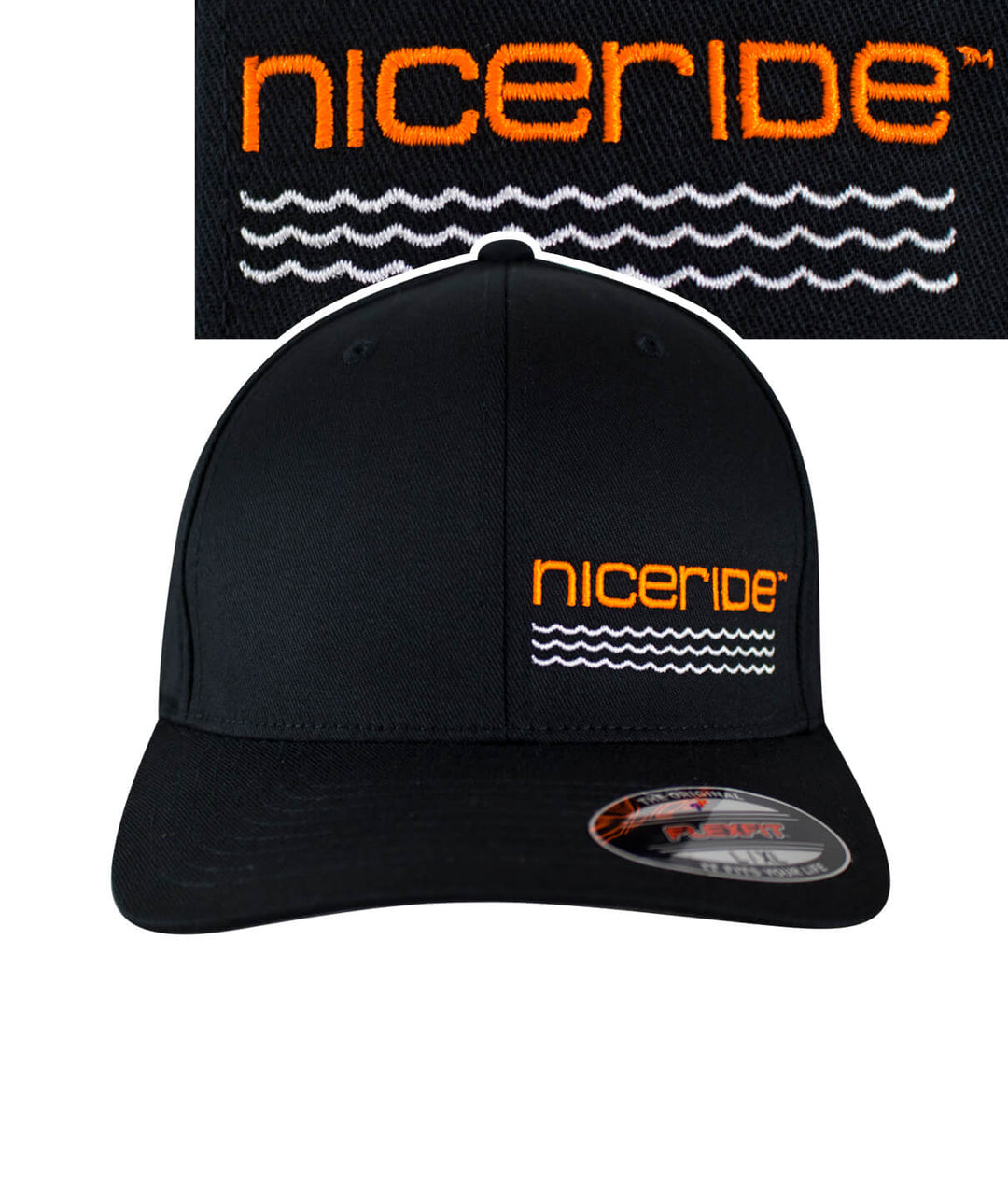Classic Flexfit hat featuring NICERIDE's "On The Water" design and palm logo, designed and shipped in the USA.