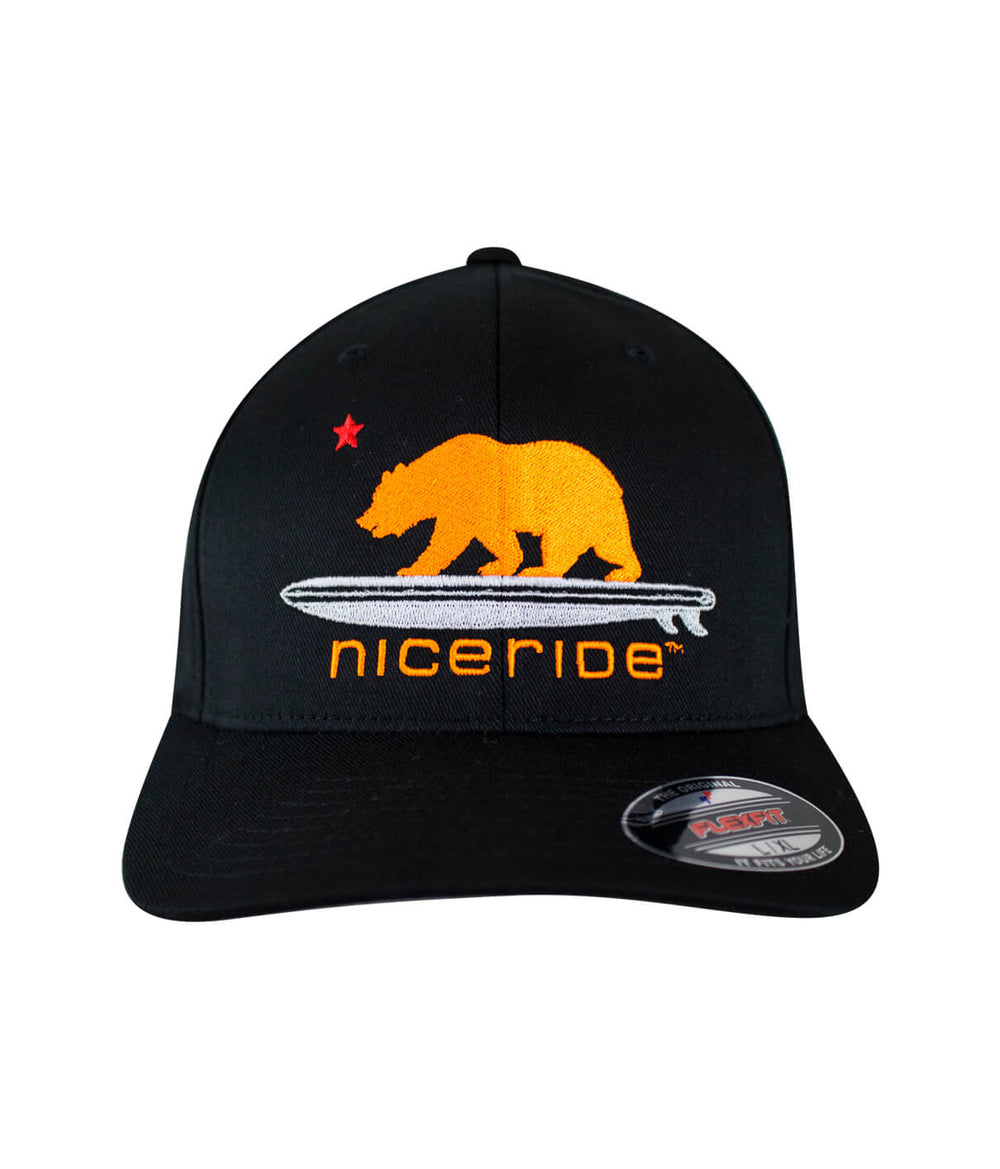 Hang 20 - Neon Orange baseball cap with NICERIDE logo and bear design embroidered on the front.