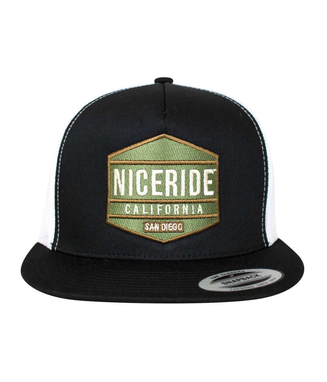 Good Times Trucker Hat, a classic snapback hat with NICERIDE embroidery in San Diego.
