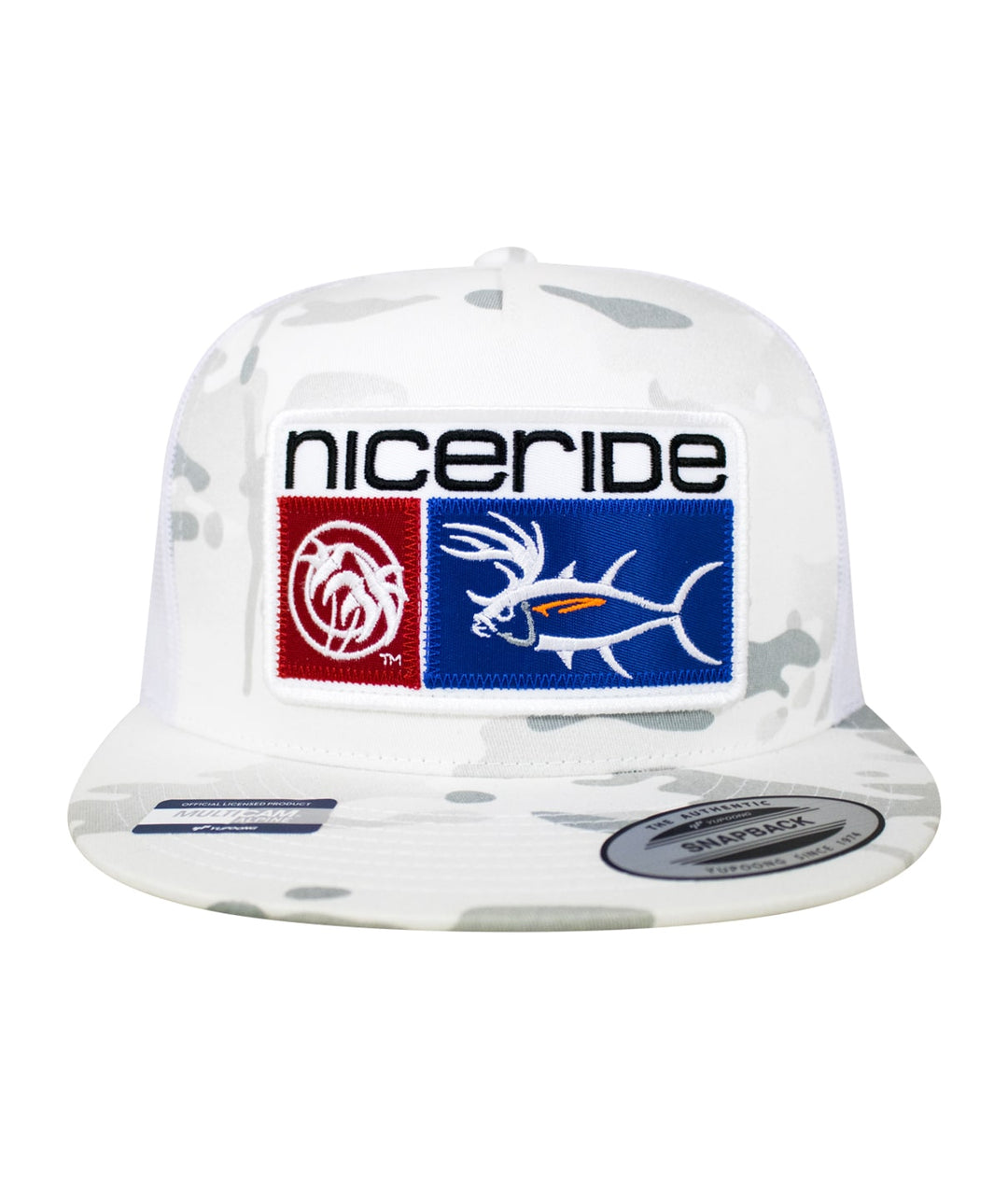 Buck-Eye Combo Patch unisex snapback trucker hat with embroidered designs on front and back.