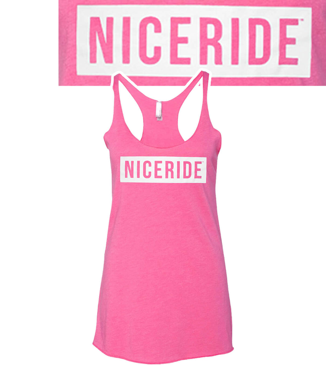 Pink Next Level Women's Vintage Tank top with NICERIDE logo on front and racerback design.