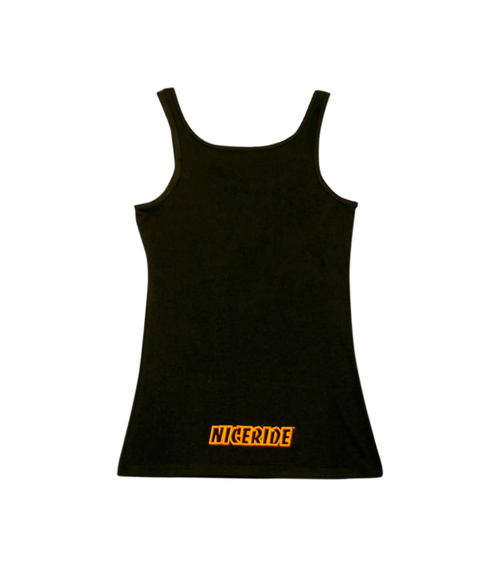 Black tank top for adults and teens featuring NICERIDE printed on the front, perfect for summer and gym activities.