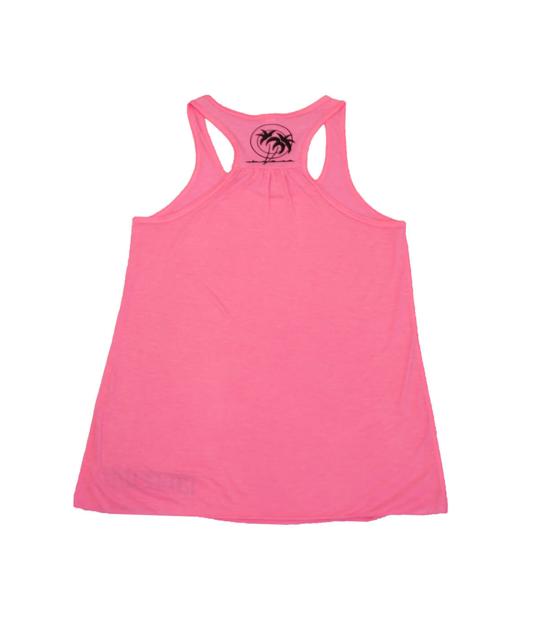 Back view of a pink Pacific Flowy tank top for women, featuring a palm logo at the center yoke.
