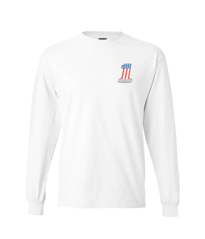 Not So Evil shirt, long sleeve white Hanes t-shirt with logo printed on the chest.