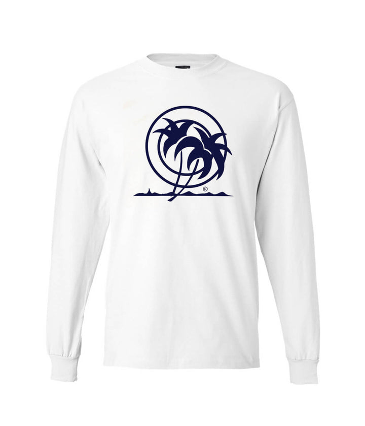 Classic Palm t-shirt featuring a palm tree design on a white Hanes long sleeve cotton shirt.