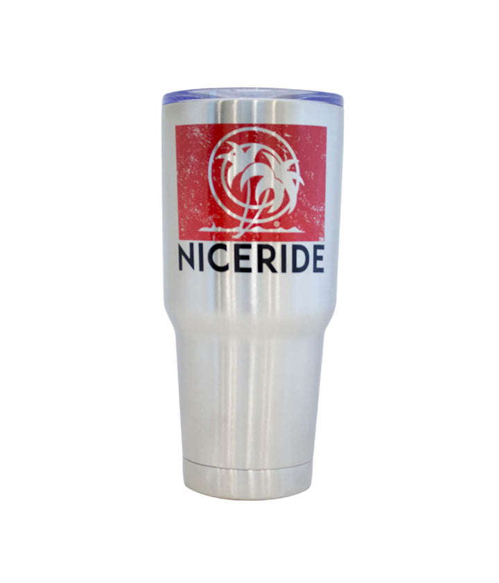 Stainless Steel Insulated Tumbler - 30 oz with NICERIDE logo, perfect for keeping drinks hot or cold.
