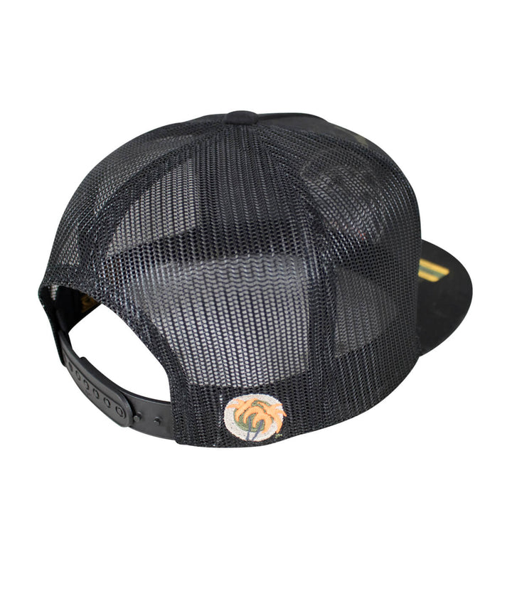 Back view of the Choo Choo trucker hat showcasing the black mesh design and NICERIDE palm logo.