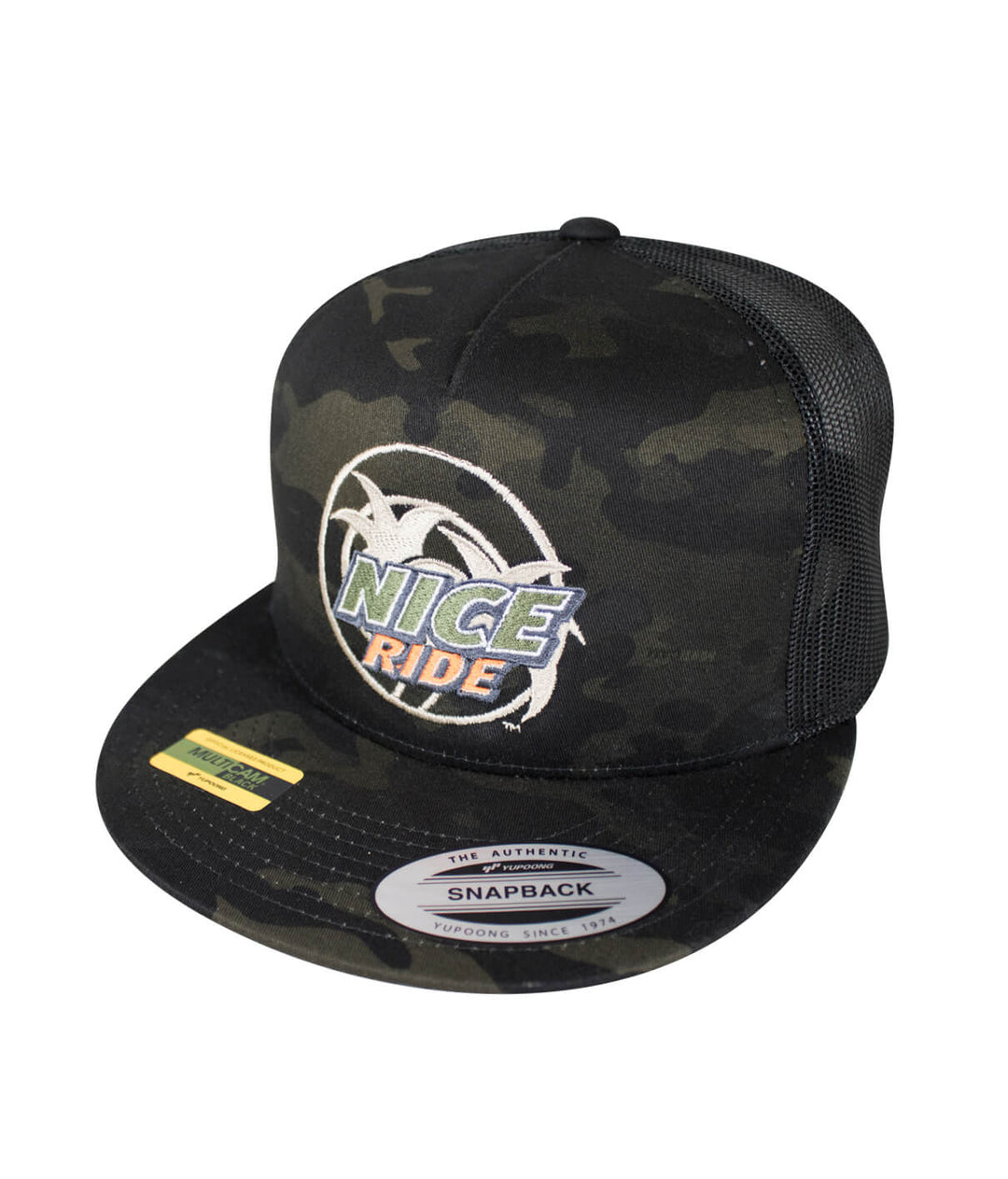 Choo Choo Trucker Hat featuring NICERIDE design, embroidered logo, and classic snapback style, perfect hat for any casual outfit.