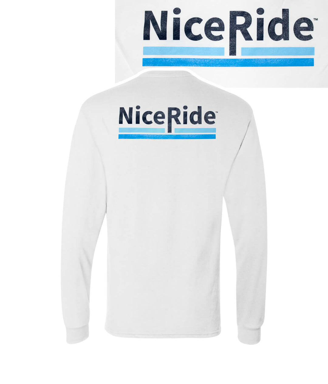 Low Tide - White Hanes Pre-Shrunk 100% Cotton Men's Long Sleeve Shirt with NICERIDE logo on back.